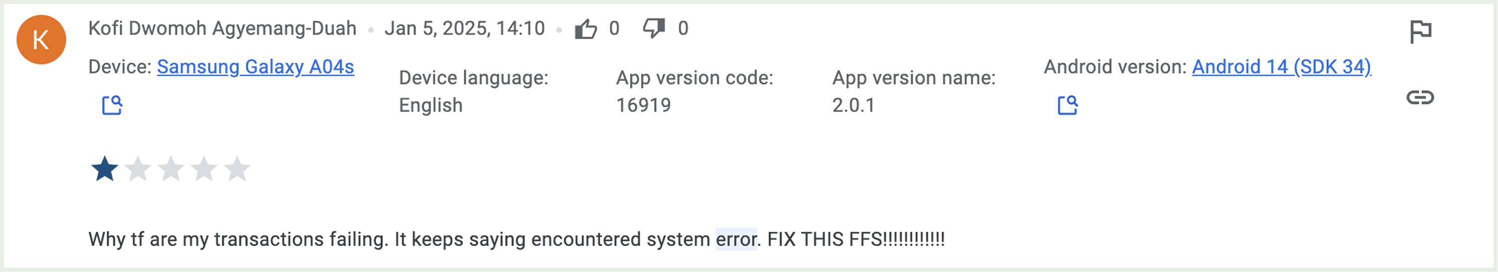User feedback: Transactions failing with system error